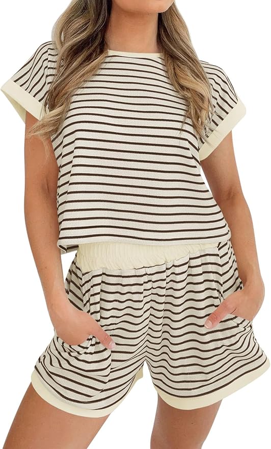 Women’s Striped Short Sleeve Top & Shorts Set